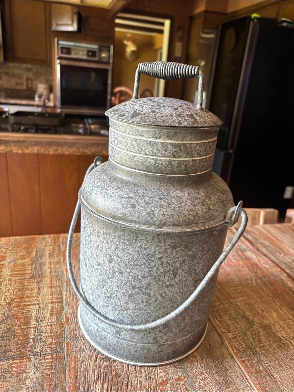 Galvanized Metal Milk Canister - Rustic Gray Home Accent